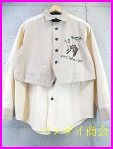 4150b5* сделано в Японии * перевод иметь *CASTELBAJAC Castelbajac накладывающийся надеты способ длинный рукав шерсть рубашка 4/ жакет / блузон / пальто / рубашка-поло / мужской / мужчина 