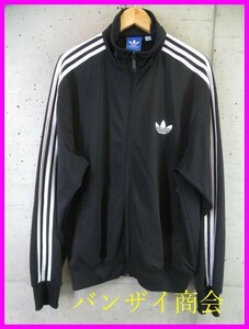 2250b7◆良品です◆黒×白◆adidas アディダス トレフォイル 3ストライプ トラックジャージ ジャケット XL/オリジナルス/ヴィンテージ風