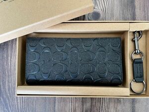 コーチ COACH 長財布 メンズ PVC/レザー ブラック F75365 小銭入れあり キーホルダー付き 新品未使用