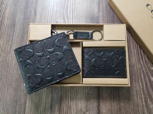 コーチ COACH アウトレット 二つ折り財布 メンズ PVC ブラック F74929 名刺入れ付き キーホルダー付き 新品未使用