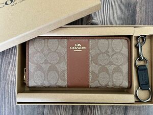 コーチ COACH 長財布 メンズ 男女兼用 PVCレザー ブラウン F52859 小銭入れあり キーホルダー付き 新品未使用