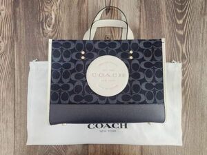 コーチ COACH 2WAY トートバッグ レディースバッグ ジャガード+レザー ブルー×ホワイト レディース 保存袋付き 新品未使用