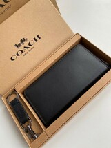 コーチ COACH アウトレット 長財布 メンズ レザー ブラック F21369 小銭入れあり キーホルダー付き 新品未使用_画像2