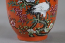 中国美術 雍正年製 色絵鶴図花瓶 高19,4cm 飾壷 細密細工 古美術品[c559]_画像5