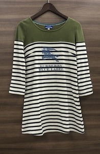 バーバリーブルーレーベル BURBERRY BLUE LABEL レディース トップス 長袖 ロングTシャツ カットソー カーキ×ホワイト系