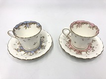 ナルミ ボーンチャイナ NARUMI BONE CHINA 食器 カップ&ソーサー ペアセット 2組セット 白 ピンク 水色 花柄_画像1