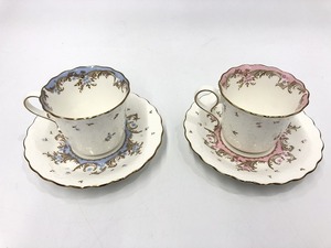 ナルミ ボーンチャイナ NARUMI BONE CHINA 食器 カップ&ソーサー ペアセット 2組セット 白 ピンク 水色 花柄