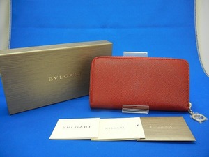 期間限定セール ブルガリ BVLGARI 超美品ラウンドファスナー長財布シンプル収納力抜群ジップチャック大容量ウォレット 赤レッド 281460