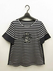 ダナパリ DANAPARIS★パール付　異素材切替　ボーダーカットソー　Ｔシャツ◆サイズ9