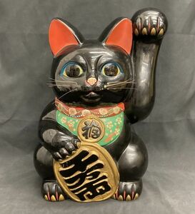 M　招き猫　貯金箱　置物　約4kg　陶器　オブジェ　縁起物　インテリア　昭和レトロ　5s-42