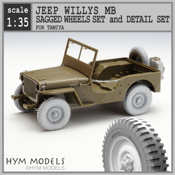 1/35　ジープ　ウィリスMB用　自重変形タイヤ＋ディテールアップパーツセット　オリジナル３Dプリント　1:35 JEEP WILLYS MB TAMIYA 