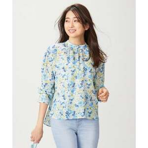  beautiful goods # Kumikyoku #[...] multi pattern print stand-up collar blouse # blue group # size 2# stylish!