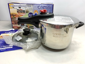 片手圧力鍋　4.5L　IH対応　ステンレス3層底圧力　2段階圧力切替機能　ガラス蓋付　cress delux 6474 10