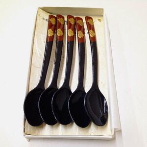 ② chopsticks Takumi ... Japanese style spoon 5 pcs set desert spoon cutlery tea color ribbon [ unused ]