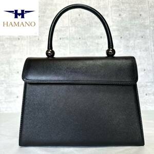 美品 HAMANO ハマノ 濱野皮革工藝 皇室御用達 サフィアーノレザー シルバー金具金具 ハンドバッグ ロイヤルモデル フォーマル