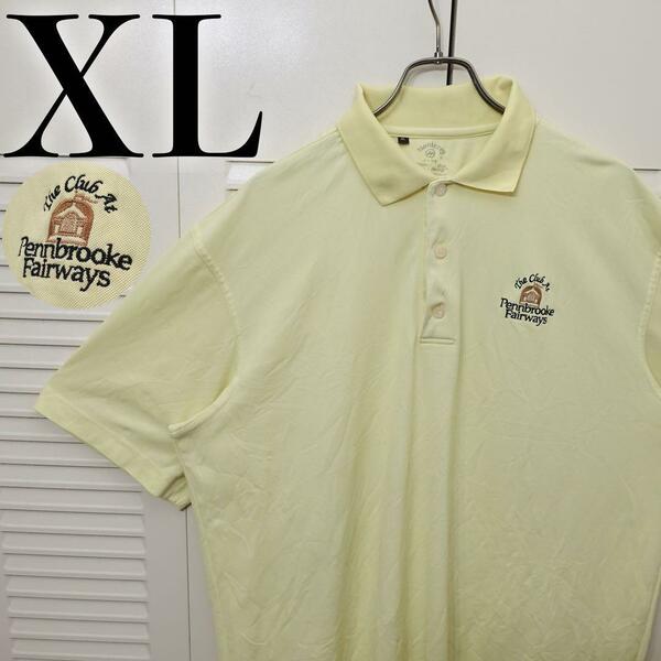 【美品】半袖 ポロシャツ XL ビッグシルエット ライトイエロー 刺繍 ワッペン