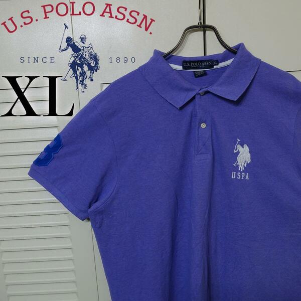 【美品】U.S. POLO ASSN. 半袖ポロシャツ XL パープル ワッペン
