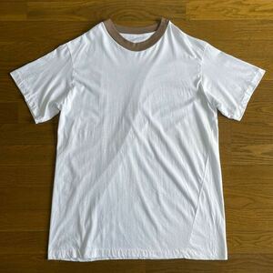 デッドストック☆80s 90s USA製 無地 Tシャツ XL 白 茶色 ビンテージ ビッグサイズ リンガー セットインスリーブ コットン 新品 トリム 10