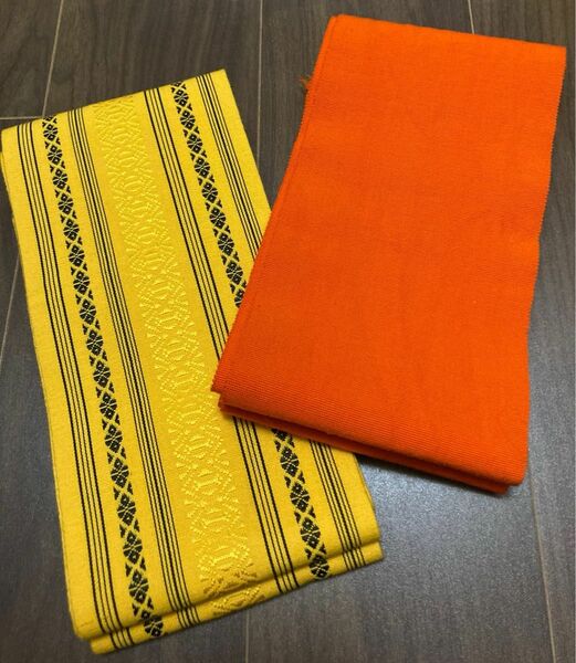 浴衣 ゆかた 帯 オレンジ色&黄色　2点セット