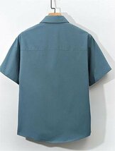 夏物 シャツ メンズ 五分袖シャツ アロハシャツ 無地 カジュアル ビジネス 大きいサイズ ブルー 3XL_画像2