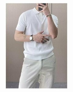 サマーニット トップス カットソー カジュアル 半袖 メンズ ホワイト サマーセーター ニットTシャツ 3XLサイズ