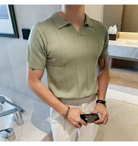 半袖ニット メンズ サマーセーター ニットTシャツ サマーニット トップス カットソー カジュアル グリーン XLサイズ_画像3