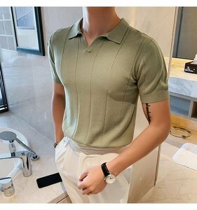 半袖ニット メンズ サマーセーター ニットTシャツ サマーニット トップス カットソー カジュアル グリーン 3XLサイズ
