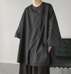 メンズ　ブラック　シャツ パーカー 大きいサイズ　快適 7分袖 トップス シンプル カジュアル