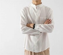 リネンシャツ メンズ シャツ 長袖 綿麻シャツ シンプル カジュアルシャツ 無地 欧米風 前開 秋新作 ホワイト XL_画像3