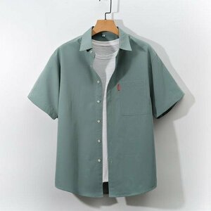 夏物 シャツ メンズ 五分袖シャツ アロハシャツ 無地 カジュアル ビジネス 大きいサイズ グリーン M