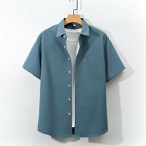 夏物 シャツ メンズ 五分袖シャツ アロハシャツ 無地 カジュアル ビジネス 大きいサイズ ブルー XL_画像1