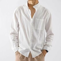 リネンシャツ メンズ シャツ 長袖 綿麻シャツ シンプル カジュアルシャツ 無地 欧米風 前開 秋新作 ホワイト XL_画像2