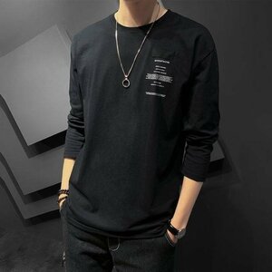 Tシャツ メンズ 長袖 トップス クルーネック カジュアル ゆったり おしゃれ メンズ ティーシャツ ブラック 2XL