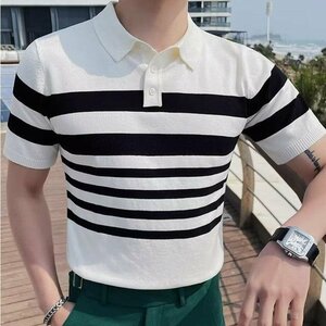 サマーニット カットソー カジュアル メンズ サマーセーター ニットTシャツ 半袖Tシャツ ホワイト 2XLサイズ