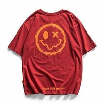 メンズファッション クルーネック 半袖Tシャツ カジュアル おしゃれ ゆったり 大きいサイズ レッド XLサイズ_画像2