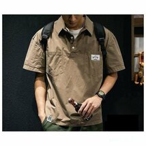 夏 ワークシャツ メンズ ゆったり オーバーシャツ 半袖 アメカジ ポケット シンプル ベーシック コーヒー XL_画像2