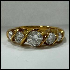 △K18 0.70ct 5Pダイヤ付き リング 重さ:約3.38g サイズ:約10号 ゴールド アクセサリー 指輪（KS4-149）