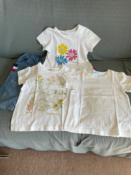 ハッカキッズ　白Tシャツ　110サイズ　ムージョンジョン　デニムハーフパンツ　白Tシャツ　120サイズ