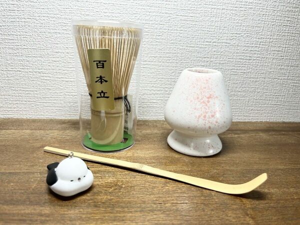 【新品・3点セット】茶筅 茶杓 茶筅置き 百本立 茶せん 茶道具 抹茶泡立て