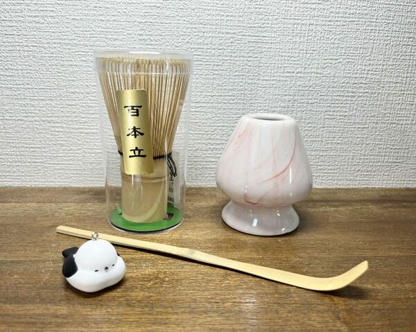 【新品・3点セット】茶筅 茶杓 茶筅置き 百本立 茶せん 茶道具 抹茶泡立て