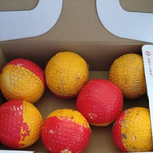 軟式　野球　ボール　ツートンカラー　赤　黄　7個