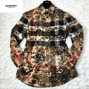 現行 未使用級 希少　BURBERRY　バーバリーロンドンイングランド　シャツ　Sサイズ　ノバチェック　メガチェック　カモフラ　メンズ