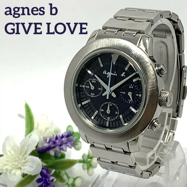 369 agnes b GIVE LOVE アニエスベー メンズ 腕時計 クオーツ式 新品電池交換済 人気 希少 ★ストップウオッチ付き