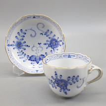 1円〜 Meissen マイセン デミタスカップ＆ソーサー 計2客 インドの華 リッチブルー・1つ花 マルセイユレリーフ 236-2699516【O商品】_画像5