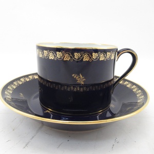 1円〜 Sevres セーブル ファットブルー 金彩小花蔦文様 カップ＆ソーサー(1) 345-2732170【O商品】