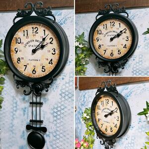 アンティーク雑貨 Pendulum clock 壁掛振子時計 BLACK #店舗什器 #ウォールクロック #壁掛け #振子時計