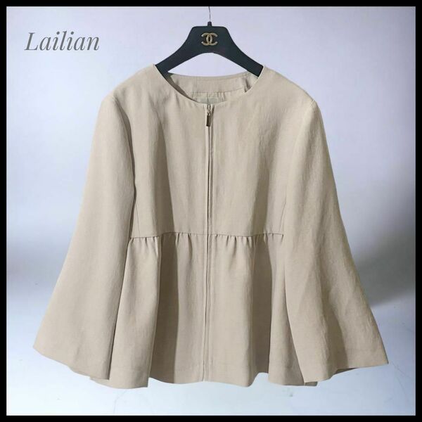 【Lailian】 美品 大きいサイズ13＋　ジップアップライトジャケット 　ペプラムシルエット