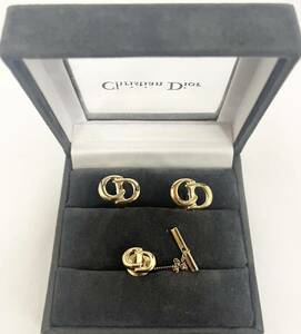 Christian Dior Christian Dior cuffs & Thai tweezers CD Logo Gold color tie tack laperu pin cuff links gold color 
