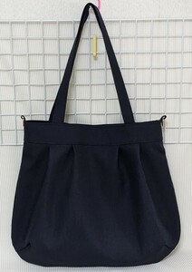 【特大】ふっくらタック入りトートバッグ・濃紺・ハンドメイド