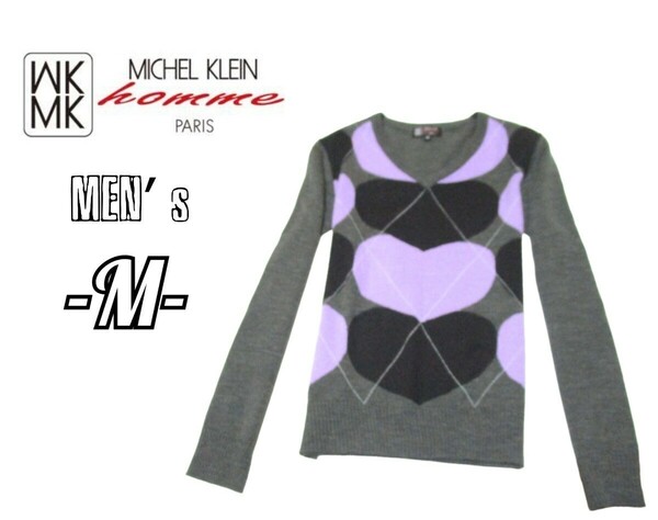 送料無料 メンズM◇MICHEL KLEIN◇Vネック薄手ニット gray